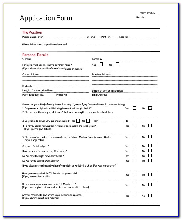 Free Printable Job Application Forms