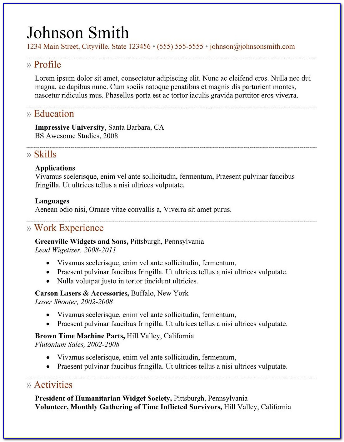 Free Resume Format In Word Document