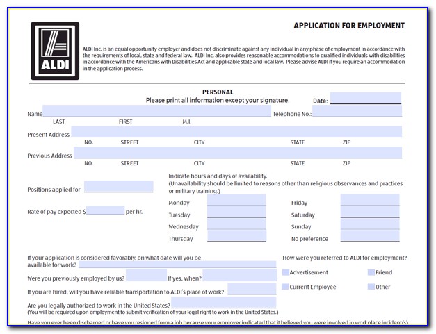 Free Sample Job Application Form