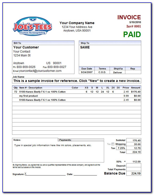 Free T Shirt Invoice Template