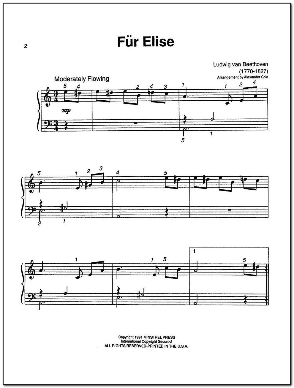 Fur Elise Piano Sheet Music Easy Letters