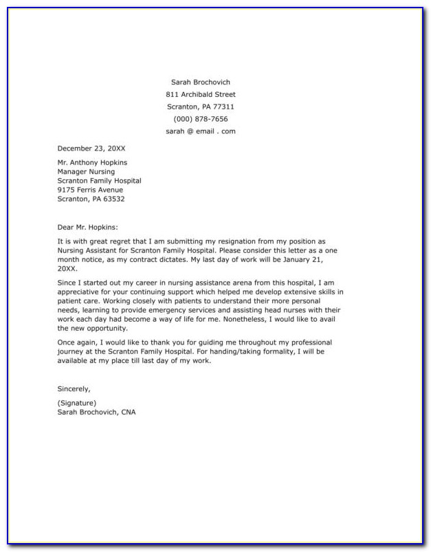 Good Cna Resignation Letter