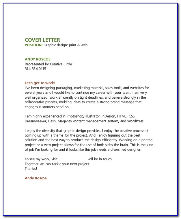 Graphic Design Cover Letter Example Uk