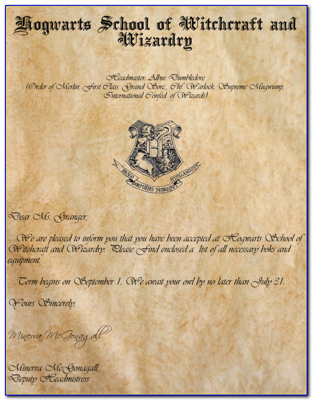 Harry Potter Acceptance Letter Printable Template