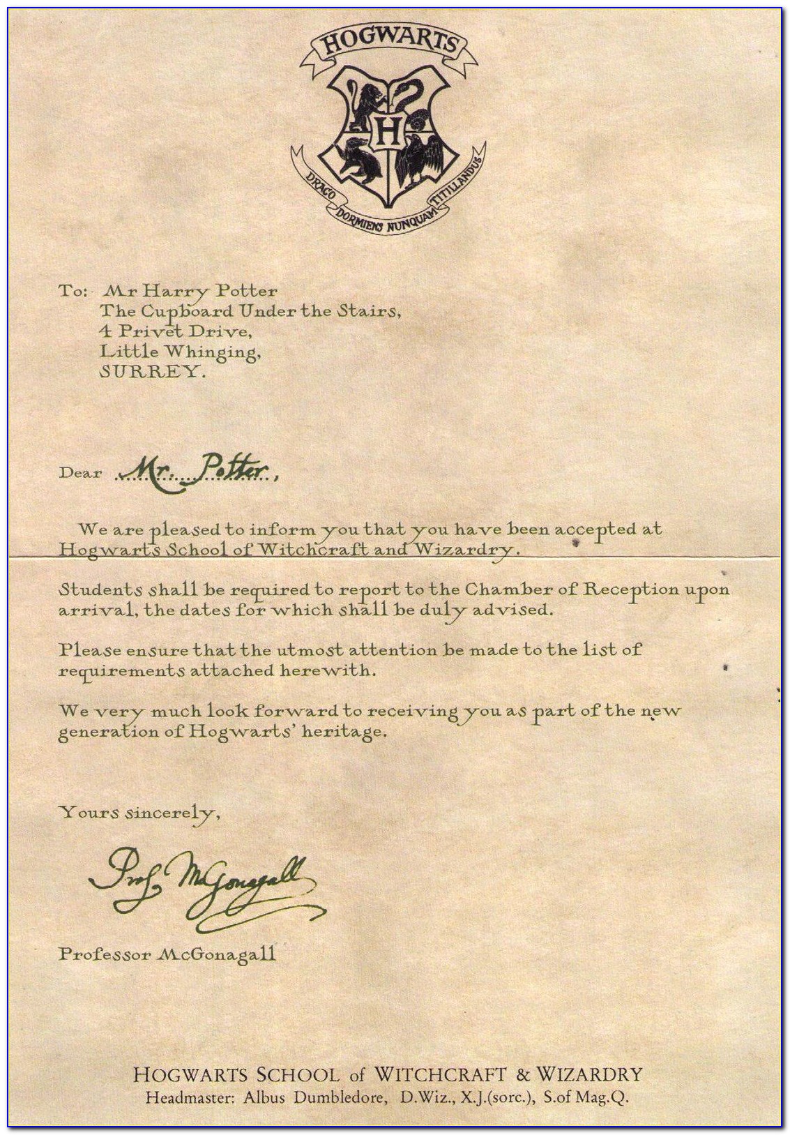 Harry Potter Acceptance Letter Template Word
