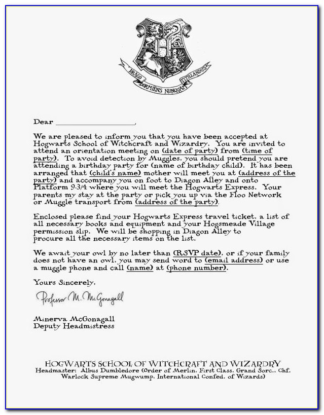 Harry Potter Letter Template Psd