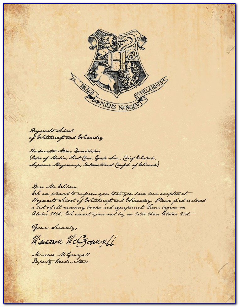 Hogwarts Acceptance Letter Printable Free