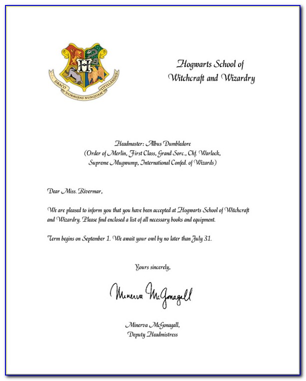 Hogwarts Acceptance Letter Printable Pdf