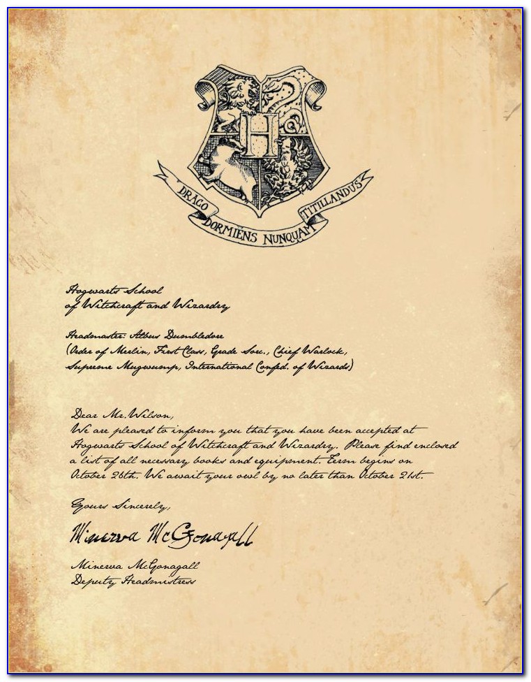 Hogwarts Acceptance Letter Template Editable