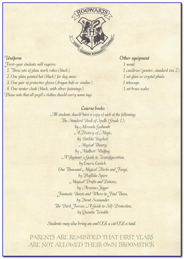 Hogwarts Acceptance Letter Template Pdf
