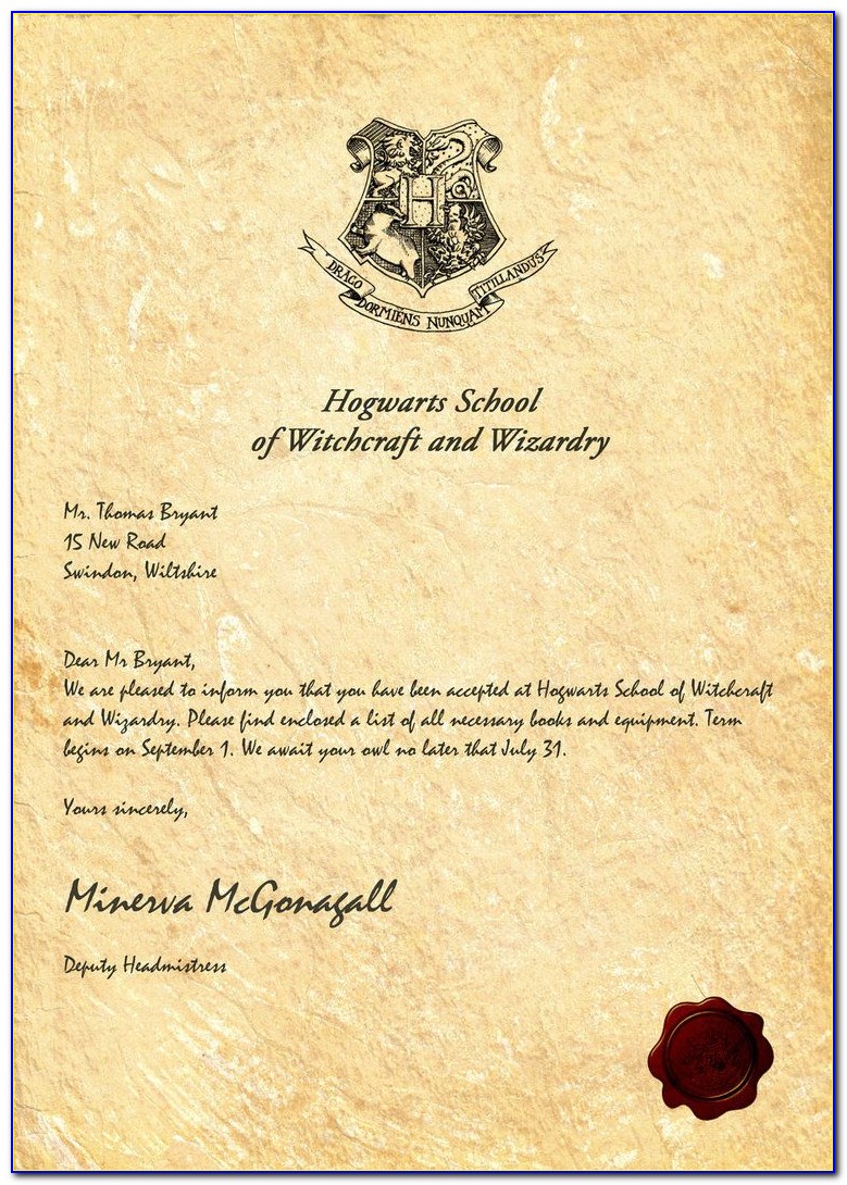 Hogwarts Letter Printable Pdf