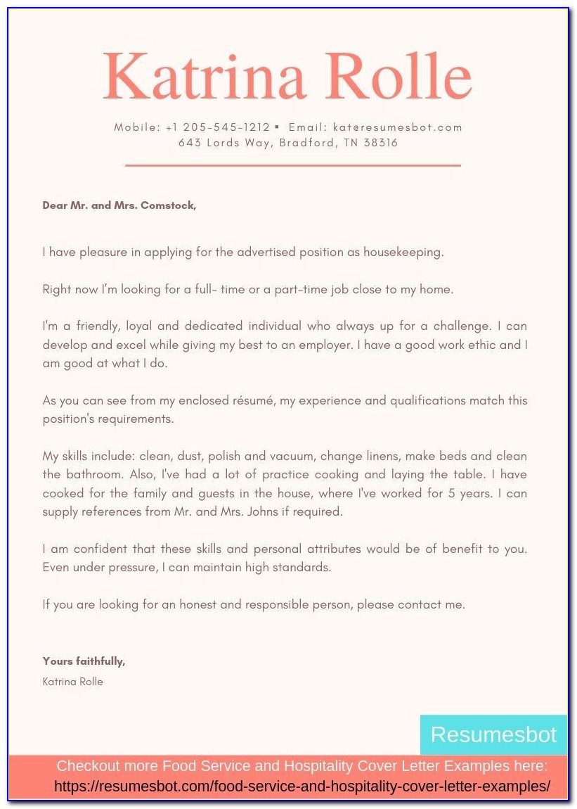 Housekeeping Cover Letter Example