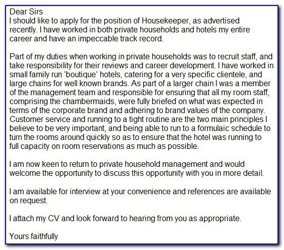 Housekeeping Cover Letter With Experience