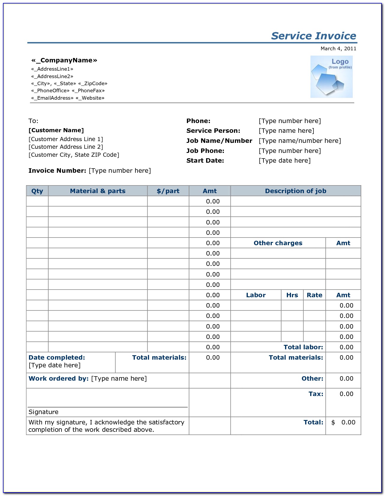 Invoice Bill Format In Word Free Download