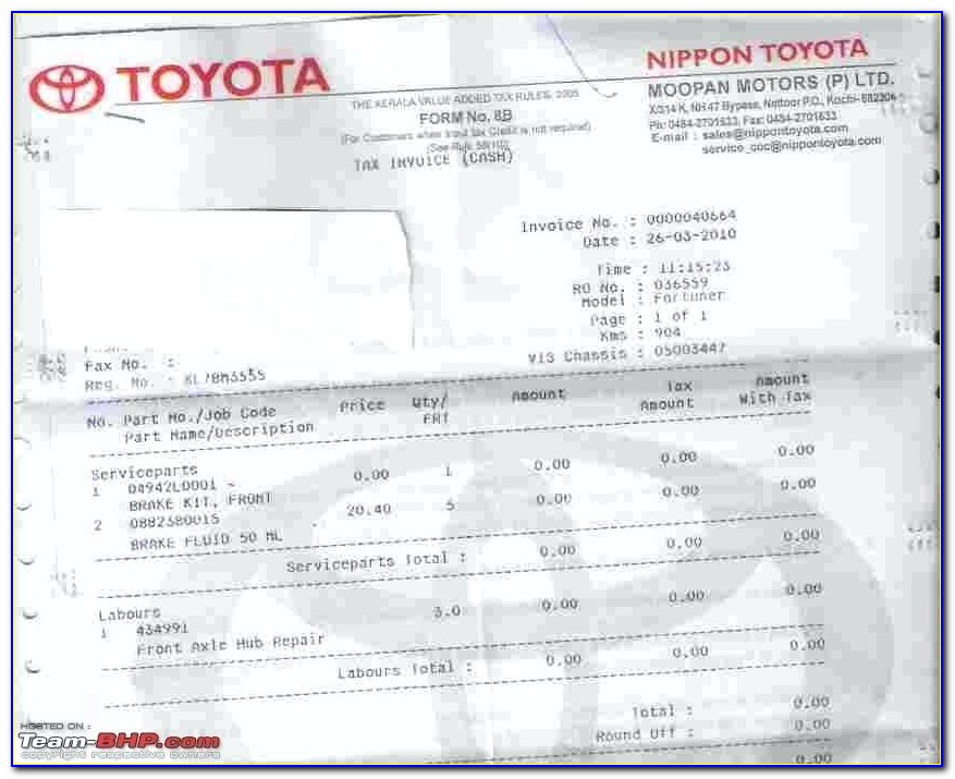 Invoice For 2018 Toyota Highlander