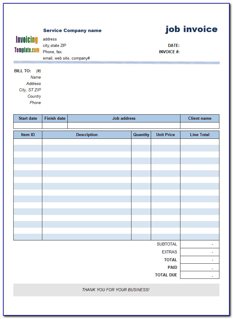 Invoice For Work Completed Template