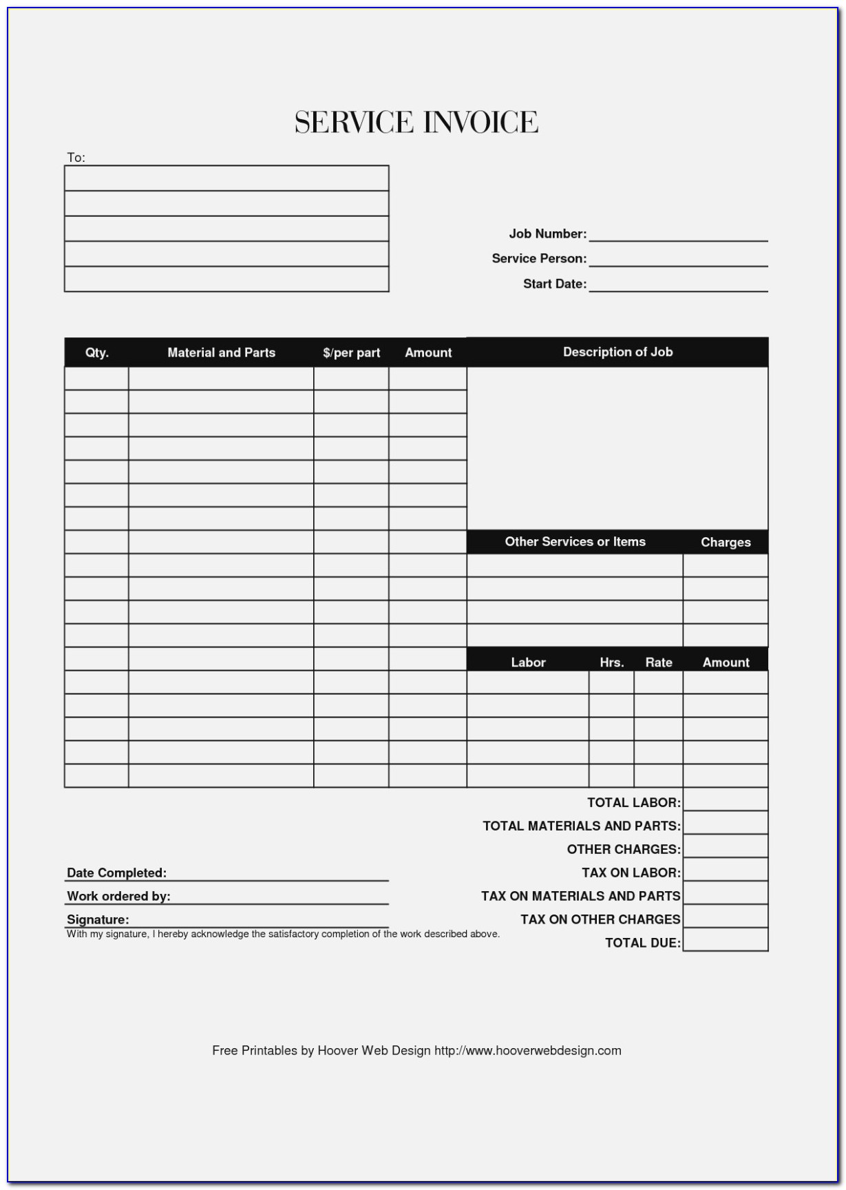 Invoice For Work Template