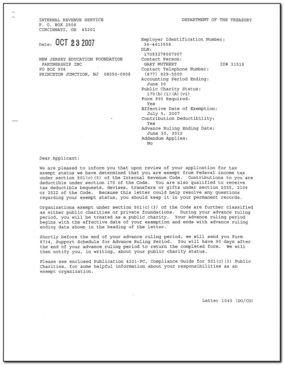 Irs 501c3 Determination Letter Request