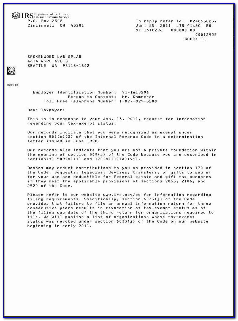 Irs Letter 147c Ein Previously Assigned