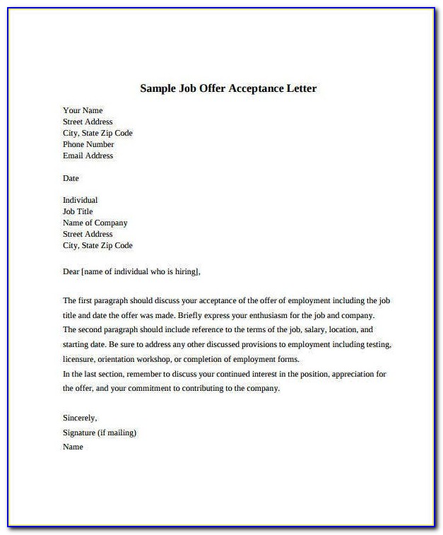 Job Acceptance Letter Sample Pdf