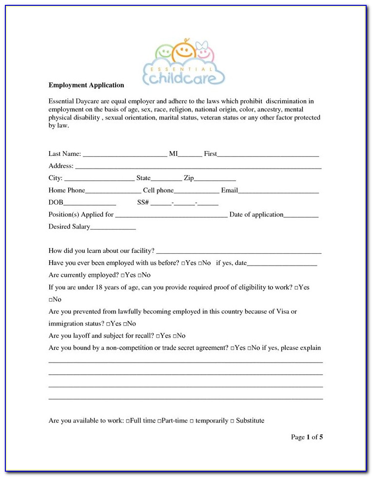 Job Application For Daycare Employee