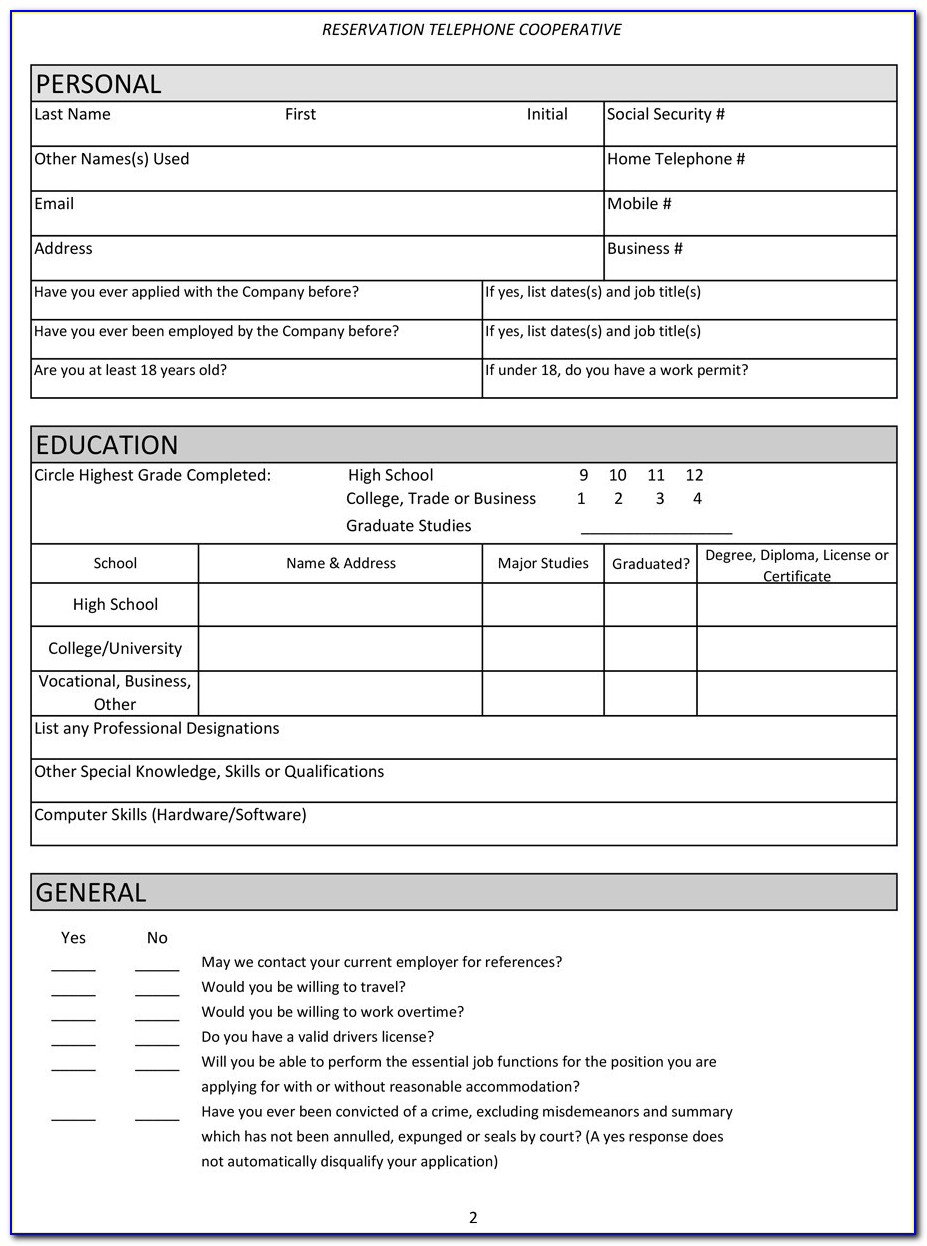 Job Application Form Free Printable