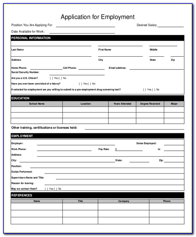 Job Application Form Template Free Nz