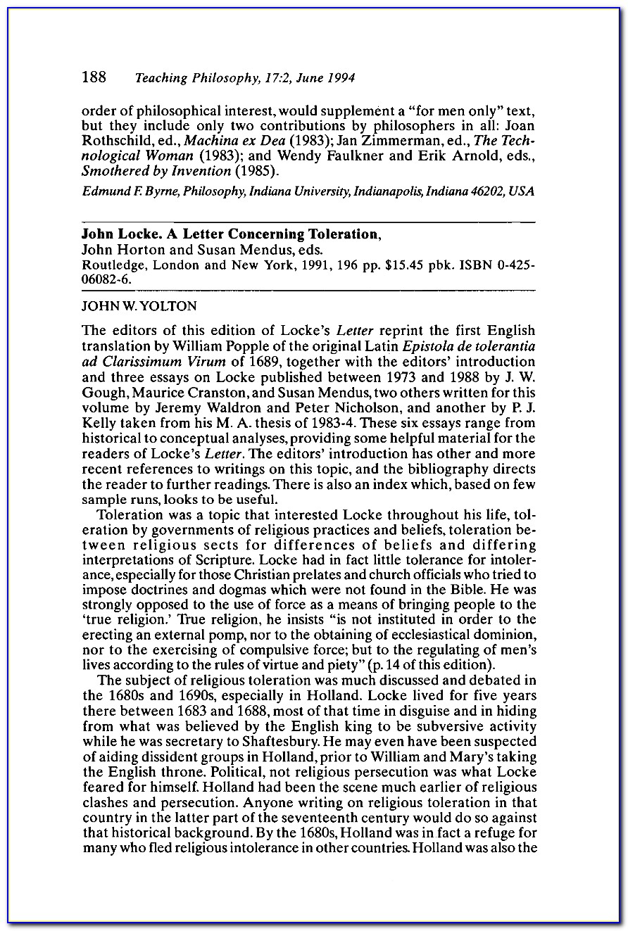 John Locke A Letter Concerning Toleration Sparknotes