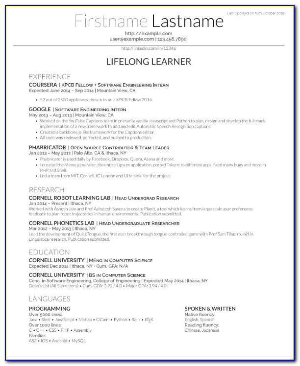 Latex Resume Cover Letter Template