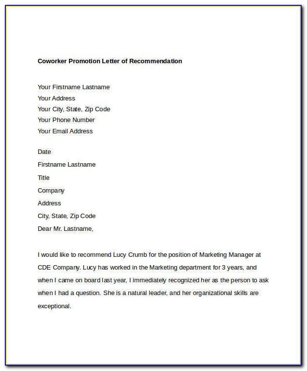 Letter Of Recommendation For Coworker Pdf