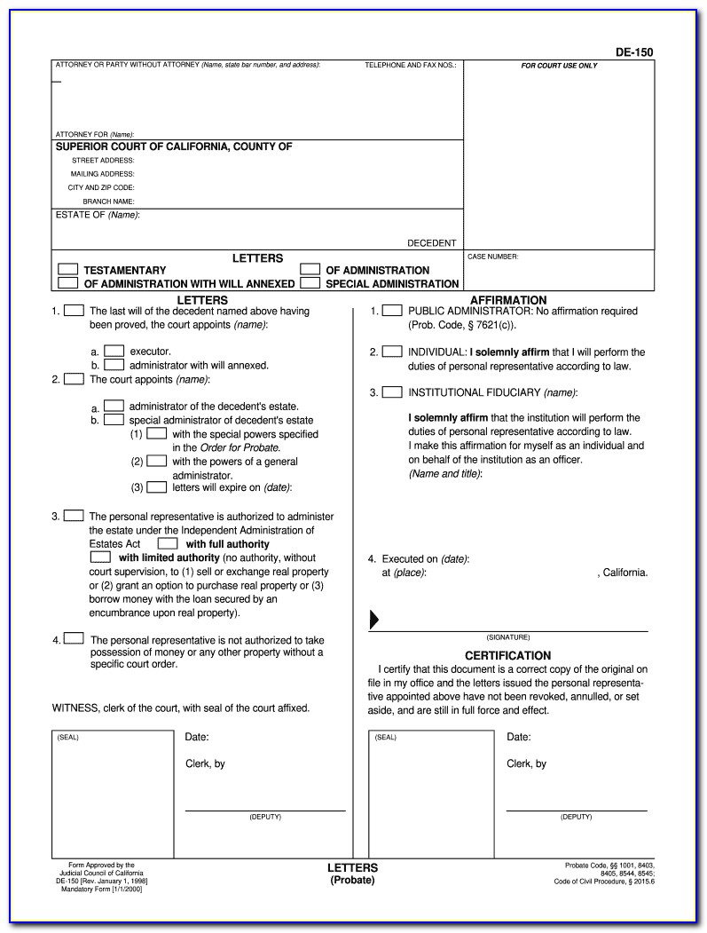Letters Of Administration California Form