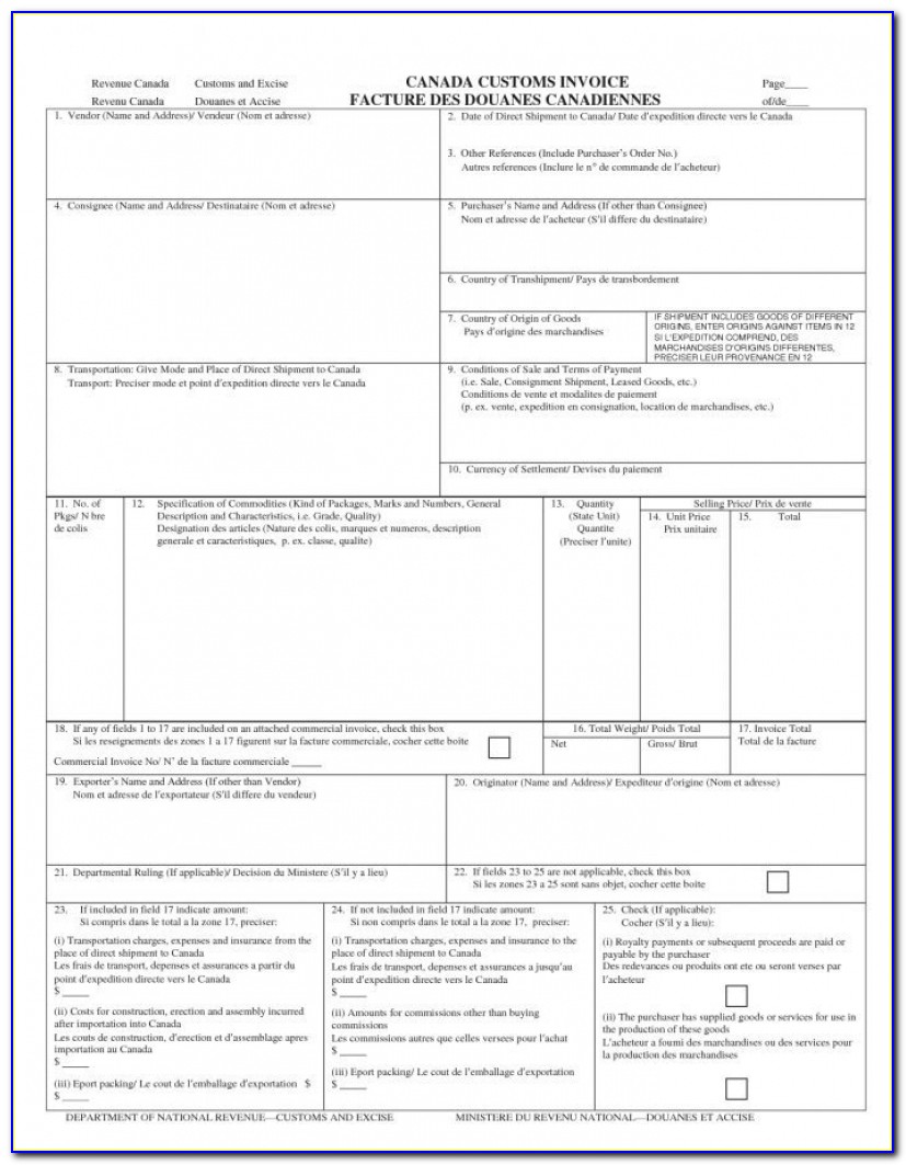 Livingston Customs Invoice Form