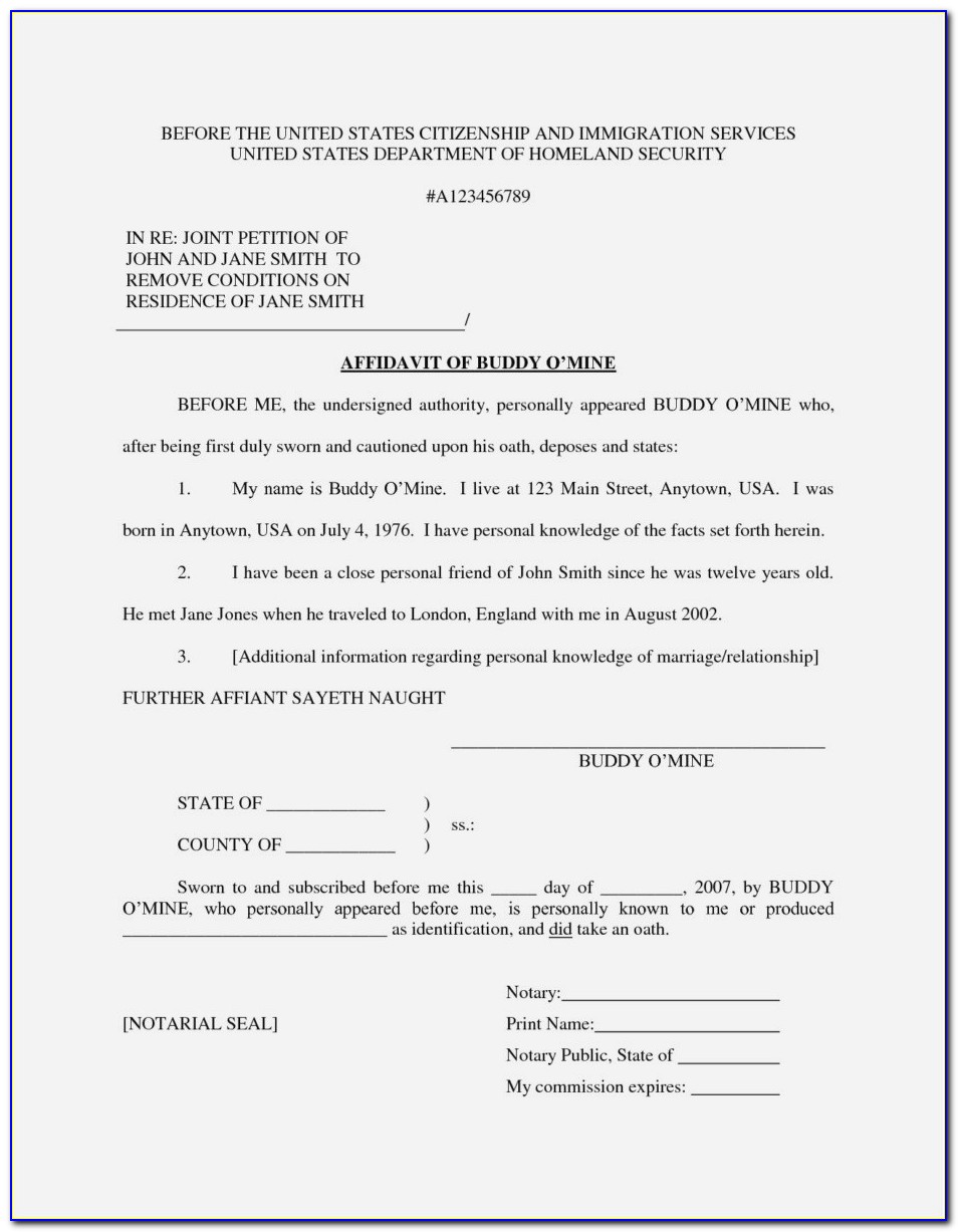 Marriage I 751 Sample Affidavit Of Friends Letter
