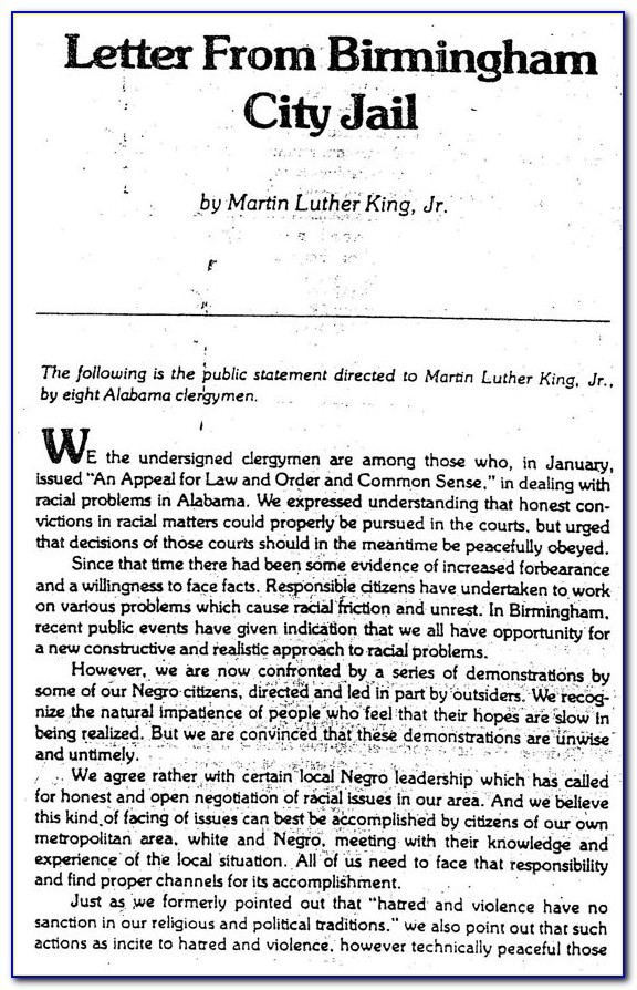 Martin Luther King Jr Letter From Birmingham Jail Pdf