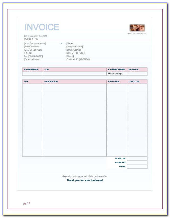 Massage Therapy Invoice Form Template