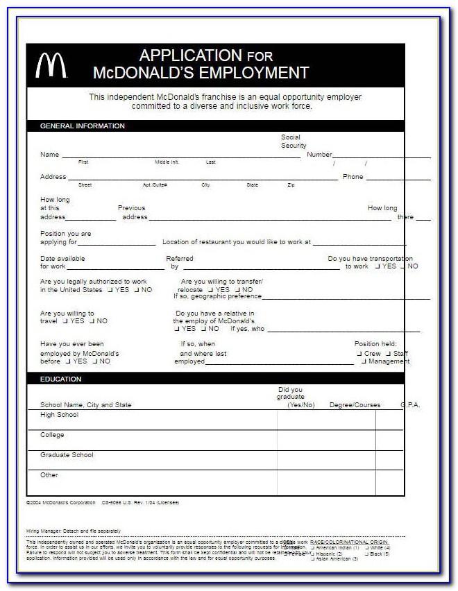 Mcdonalds Online Job Application Form