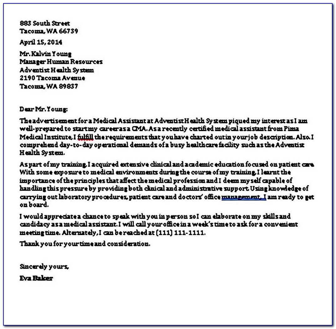 Medical Assistant Cover Letter Examples For Resume