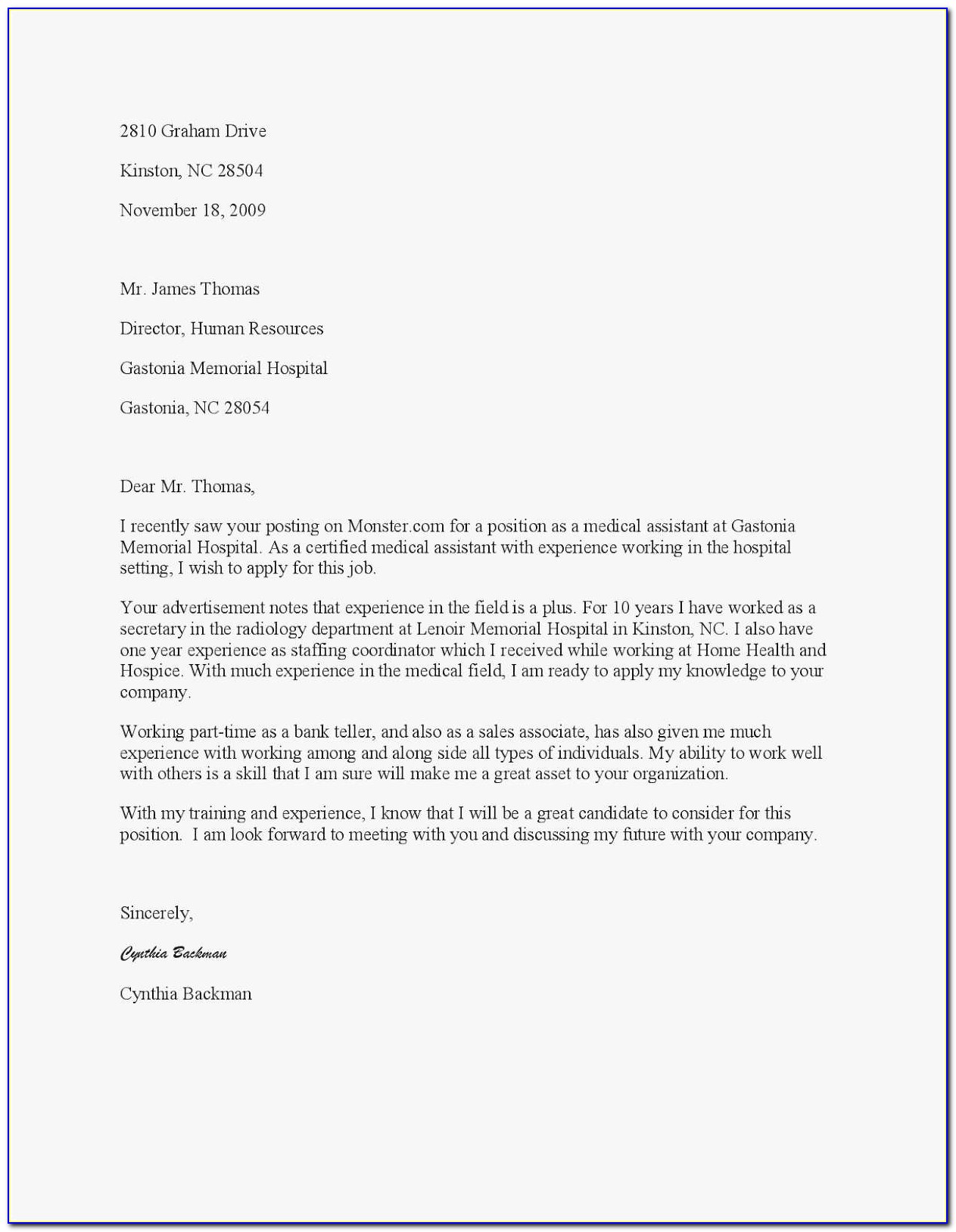 Medical Assistant Cover Letter Examples With No Experience