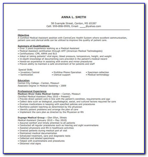 Medical Assistant Resume Format
