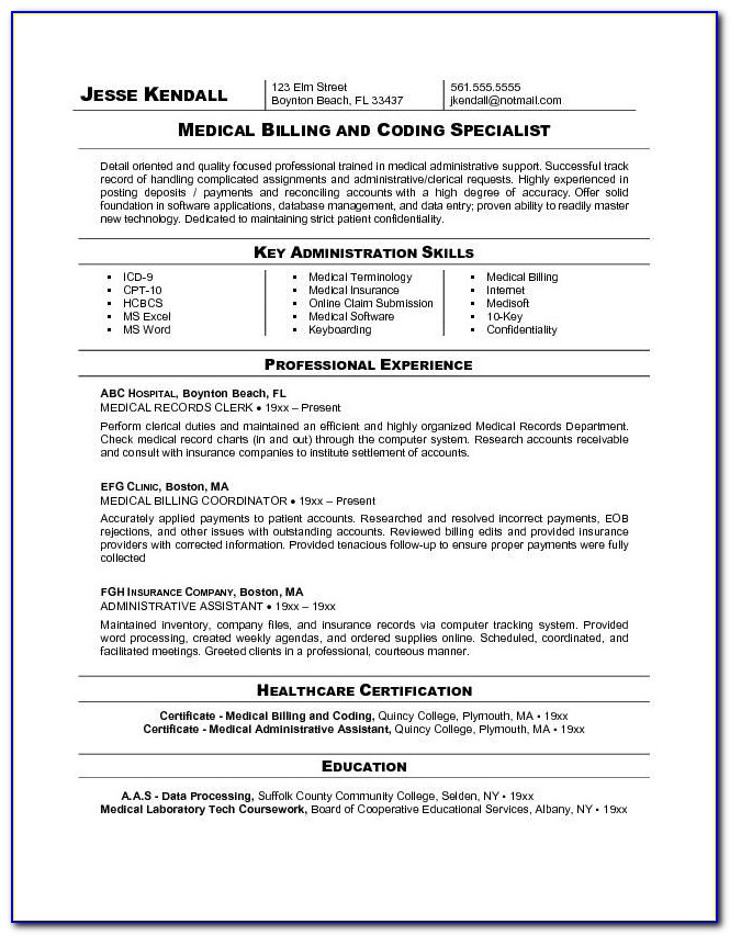 Medical Billing And Coding Resume Entry Level