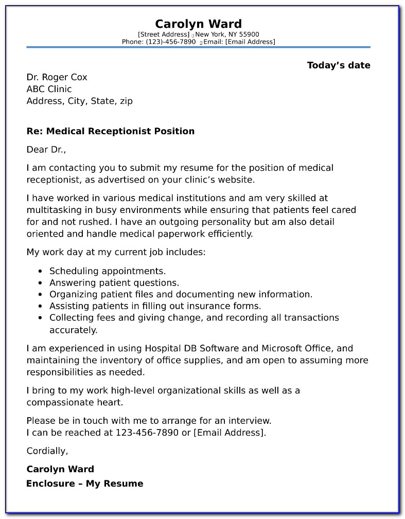 Medical Receptionist Cover Letter Australia