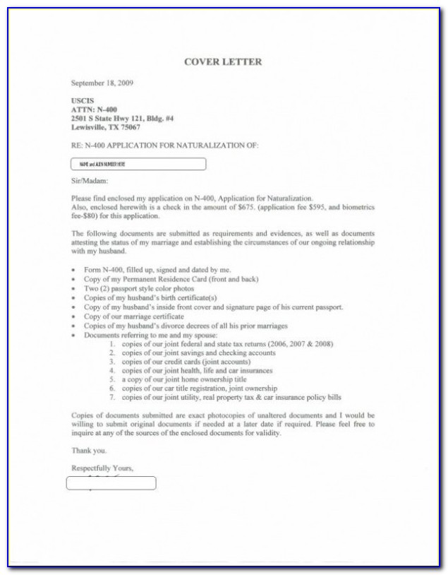 N400 Cover Letter Example