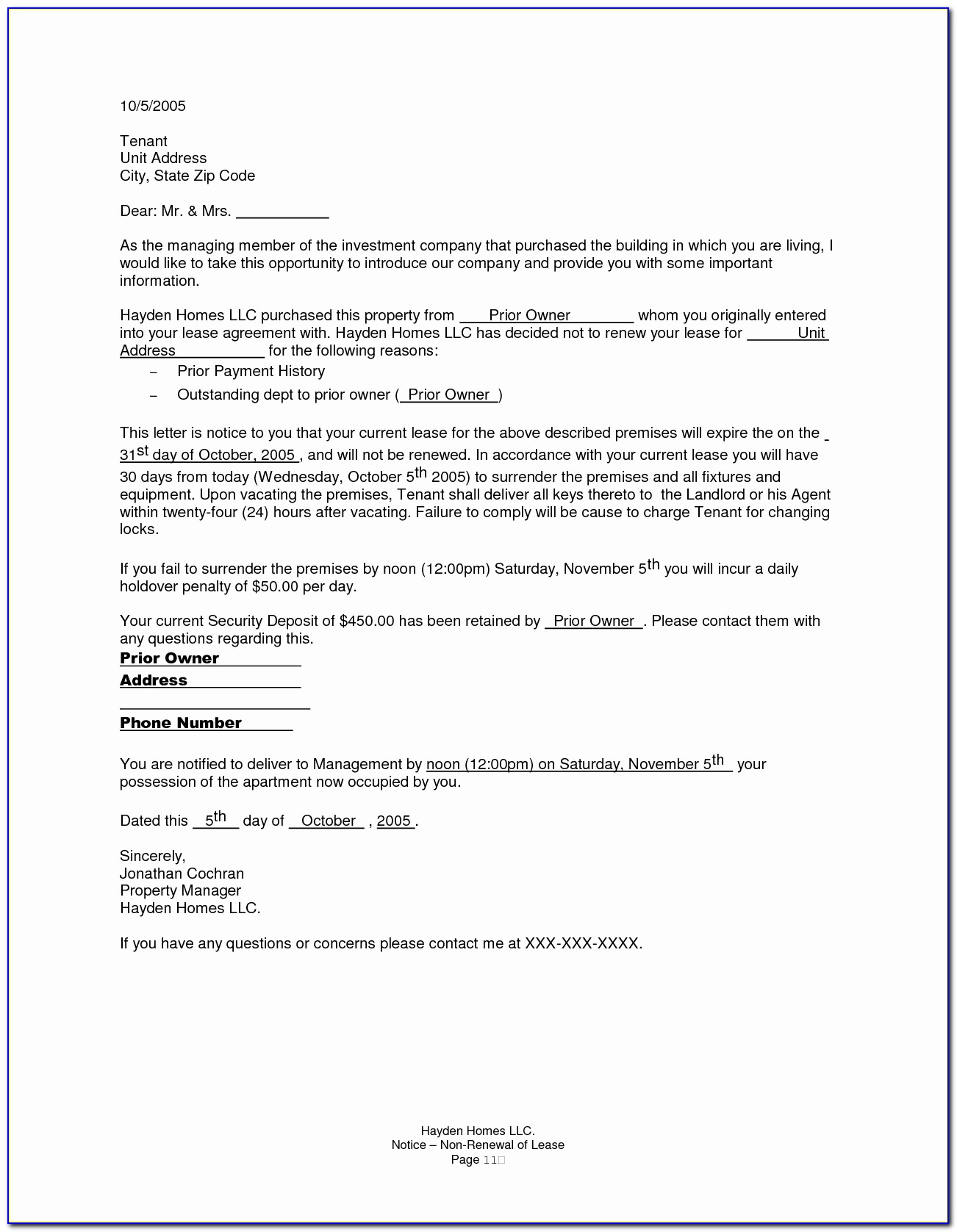 Non Renewal Sample Letter To Landlord Not Renewing Lease