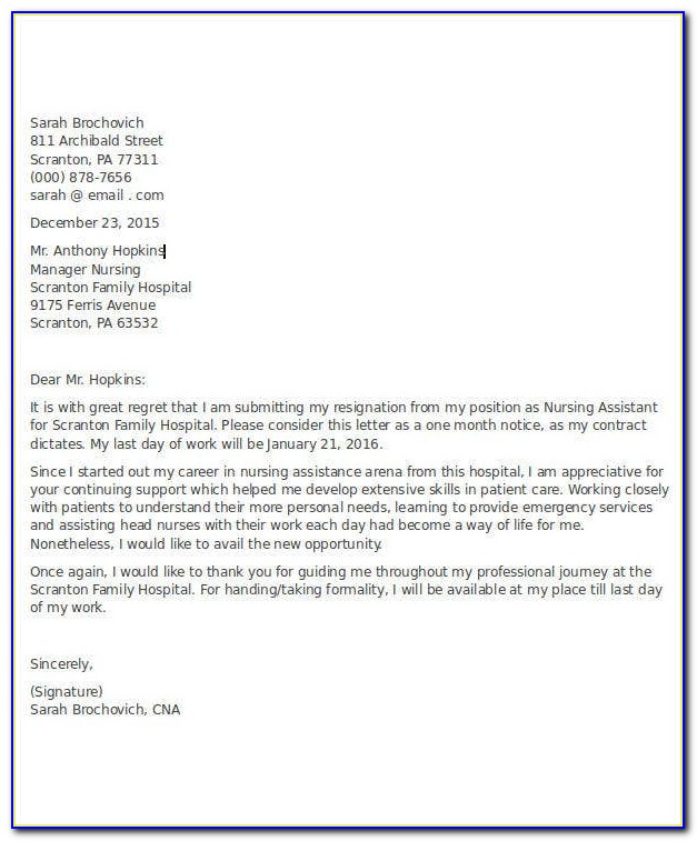 Nursing Assistant Resignation Letter
