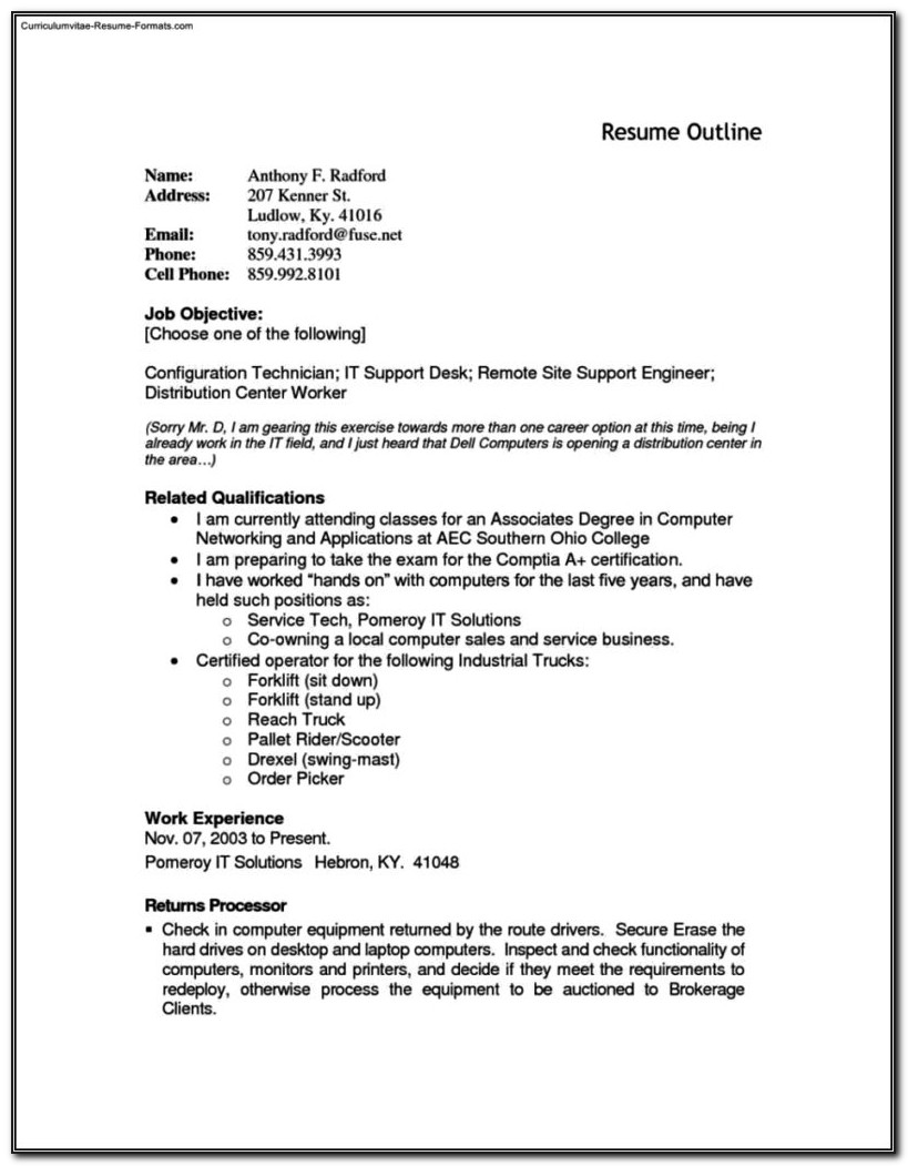 Outline Of A Resume For A Job