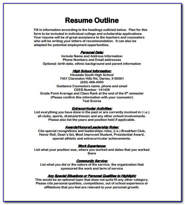 Outline Of A Resume For Highschool Students