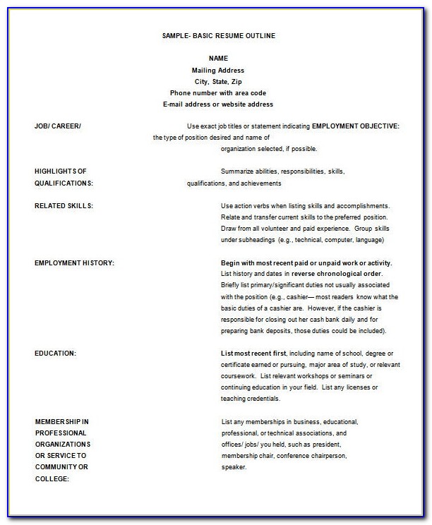 Outline Of A Resume Format