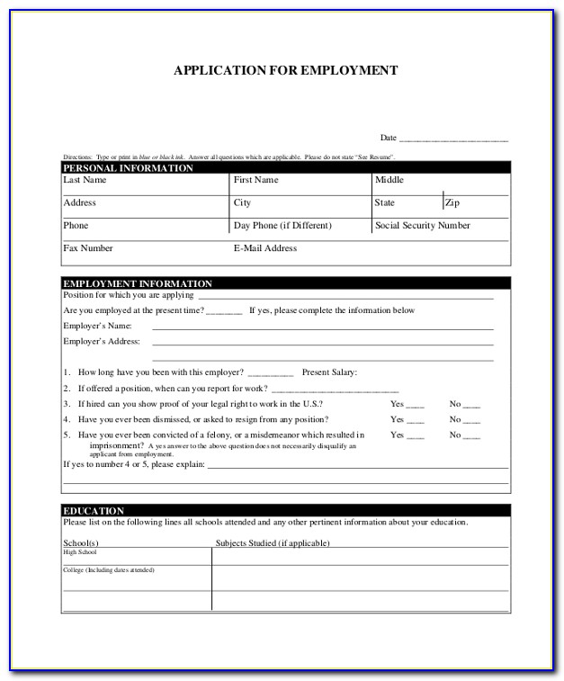 Pdf Printable Blank Job Application Form Word Document