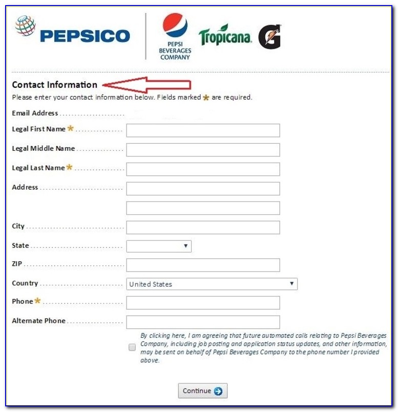 Pepsi Job Application Form