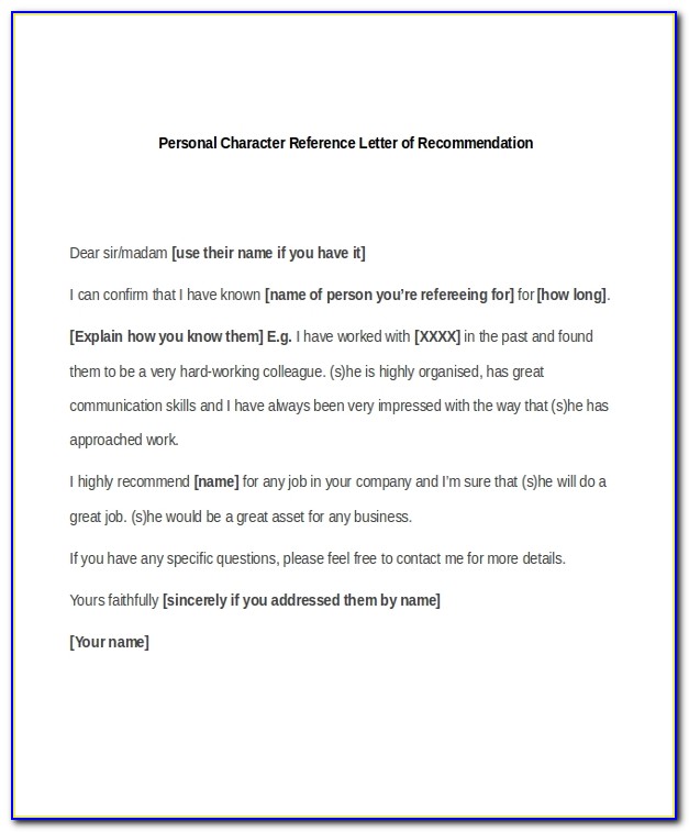 Personal Recommendation Letter Example
